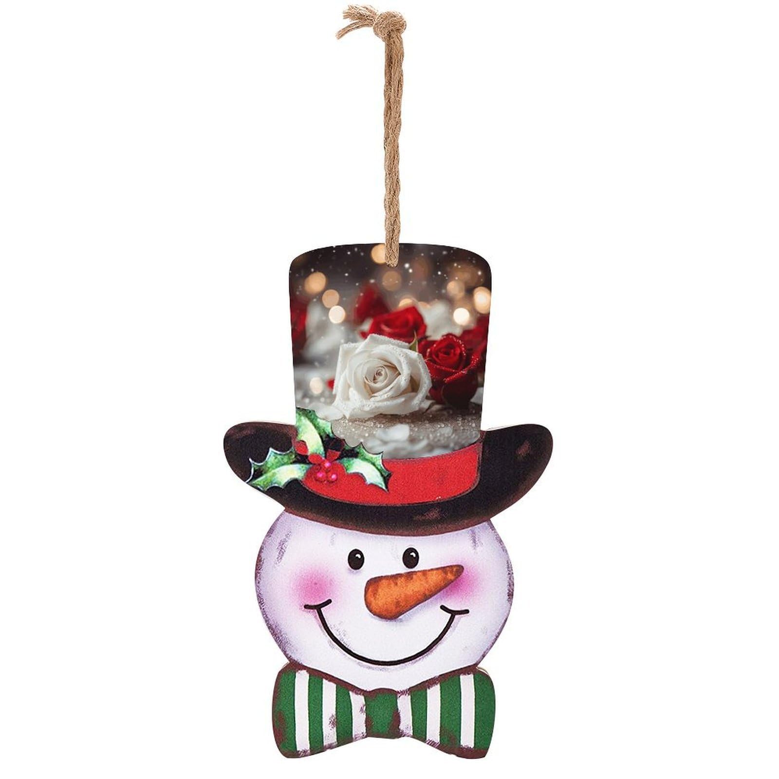 Roses in Background Snowman Decor Christmas Snowmans Hanging Decors Wooden Exquisite Holiday Decoration Sign for Home Window Wall Farmhouse Indoor Outdoo