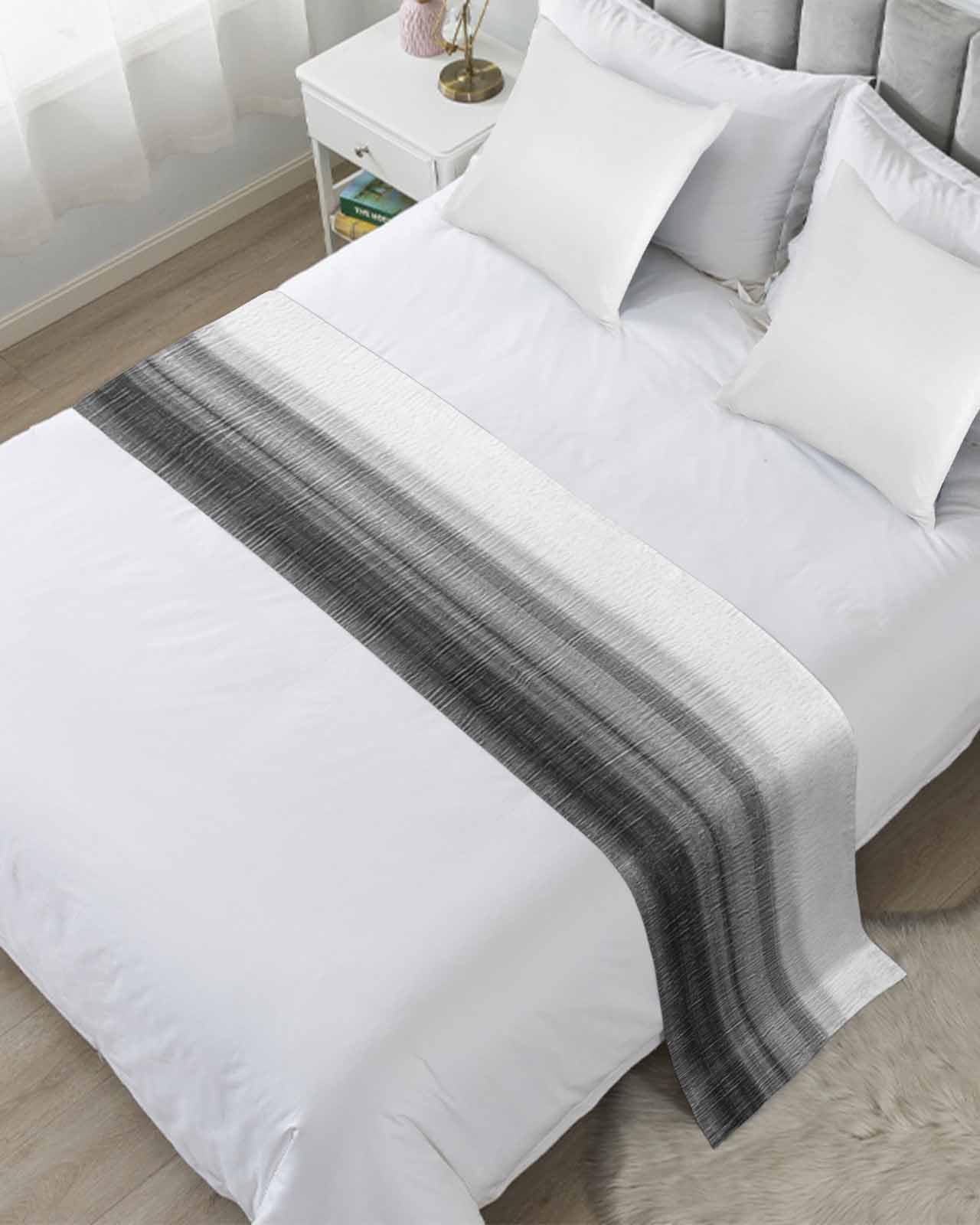 King Bed Runner Modern Gradient Black White Bedding Runner Scarves Decorative Bed Scarf, Ombre Abstract Art Soft Bed Runners for Bedroom Hotel Wedding 102x20IN