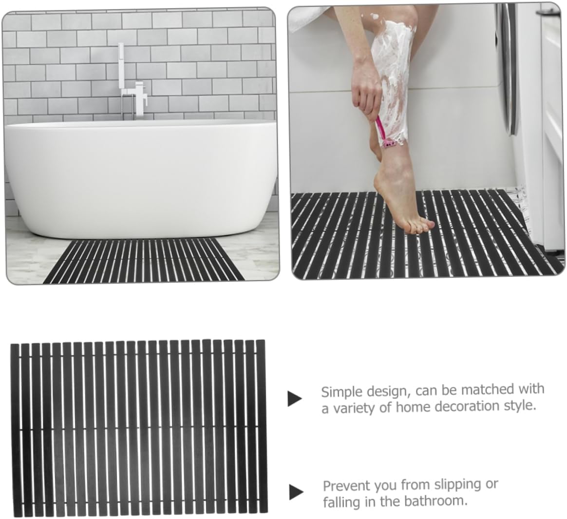 Bamboo Non-Slip Shower Mat for Bathroom Stylish Comfortable Anti-Slip Bathtub Pad for Home Use Bathroom Toilet Dormitory Black