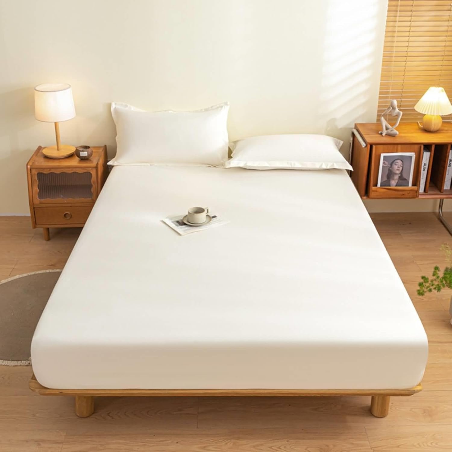 Fitted Sheets 86x80 inch, Cotton Bed Sheets Solid Dark Khaki, Mattress Protector 200x220cm