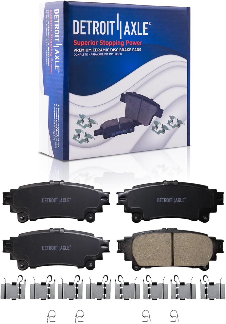 Detroit Axle - Rear Brake Pads for Toyota Highlander Sienna Prius V Mirai Lexus GS200t GS350 GS450h IS200t IS250 IS300 IS350 RC200t RC300 RC350 RX350 RX450h Ceramic Brake Pads w/Hardware Replacement