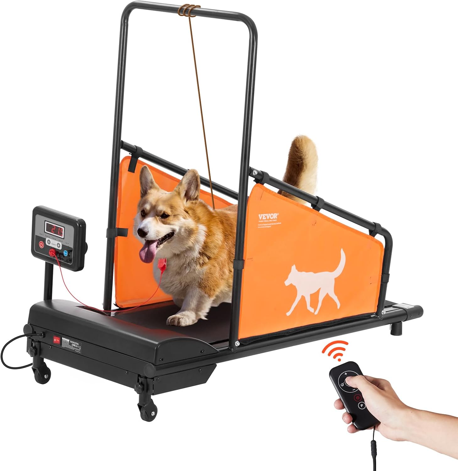 VEVOR Dog Treadmill for Small&Medium Dogs, Indoor Pet Running Machine Slat Mill to Keep Dogs Active & Fit, 360° Rotatable LED Display, 3 Adjustable Ramps, Low-Noise Design, Remote Control &Move Wheels Orange Dog Treadmill for Medium/Small Dogs M Size w/ 3
