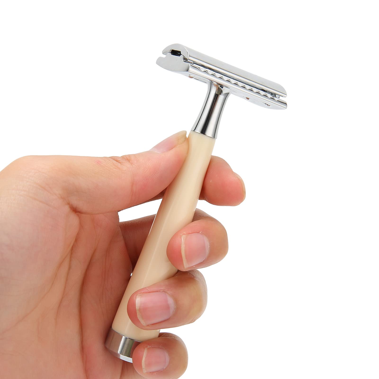 Yinhing Manuelle Rasierer für Schnelles, Hohes, Zweischneidiges Design, Stabiler Schiebemechanismus, Einfach zu Bedienende Rasierer mit Griff für Heimfriseure und Salons, Weiße Oberfläche (Beige)
