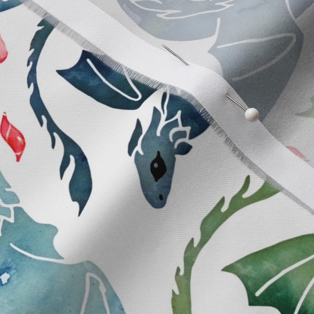 Spoonflower Fabric - Watercolor Dragon Mystical Fantasy Flying Dragons Sea Green Fire Printed on Organic Cotton Sateen Fabric by The Yard - Sewing Quilting Apparel Home Decor