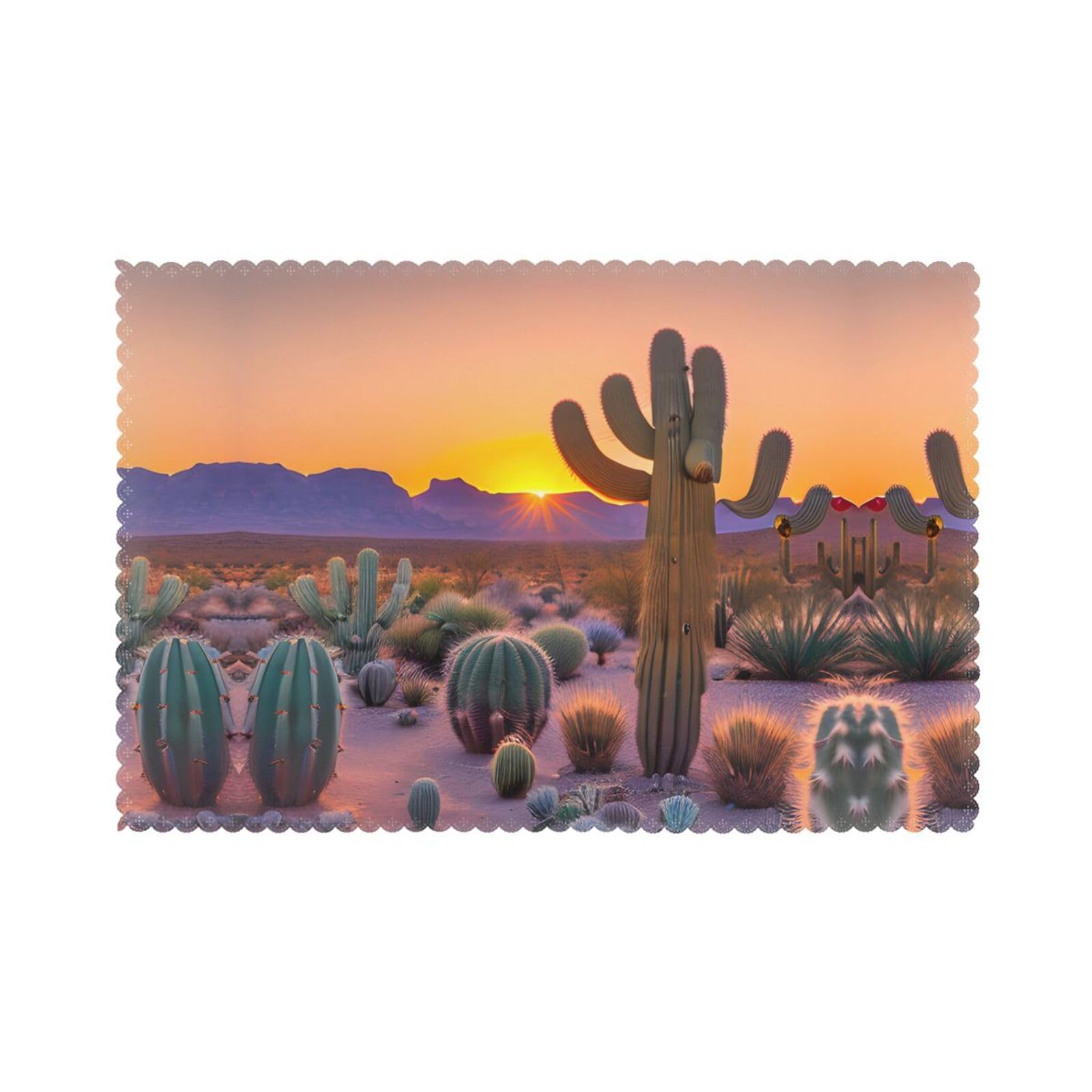 Cactus Desert Sunsets Christmas Placemats Set of 6,Washable Table Mats