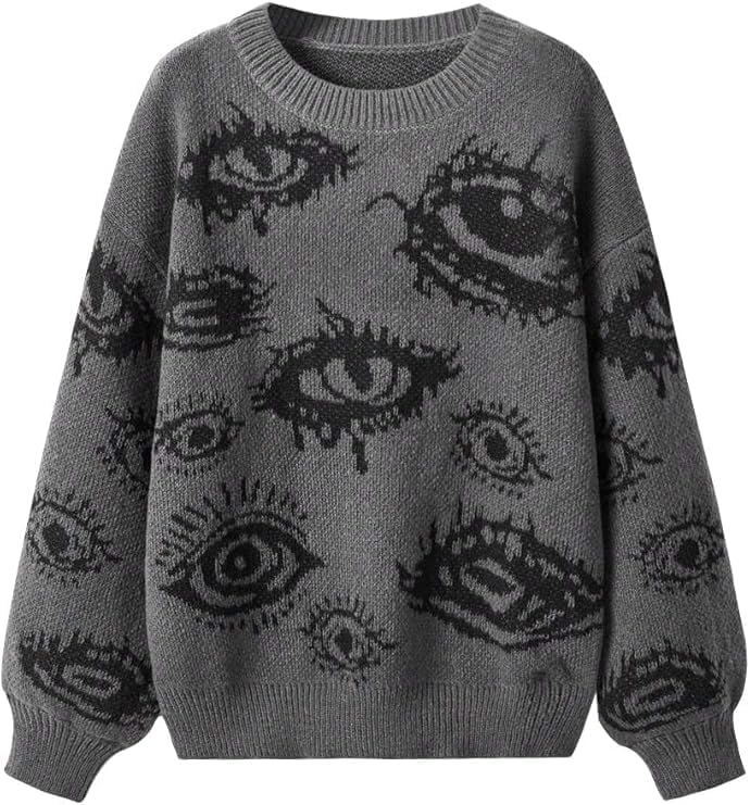 Oversized Crewneck Long Sleeve Sweaters Fashion Goth Grunge Punk Halloween Pattern 2025 Winter Sweater Pullover Tops