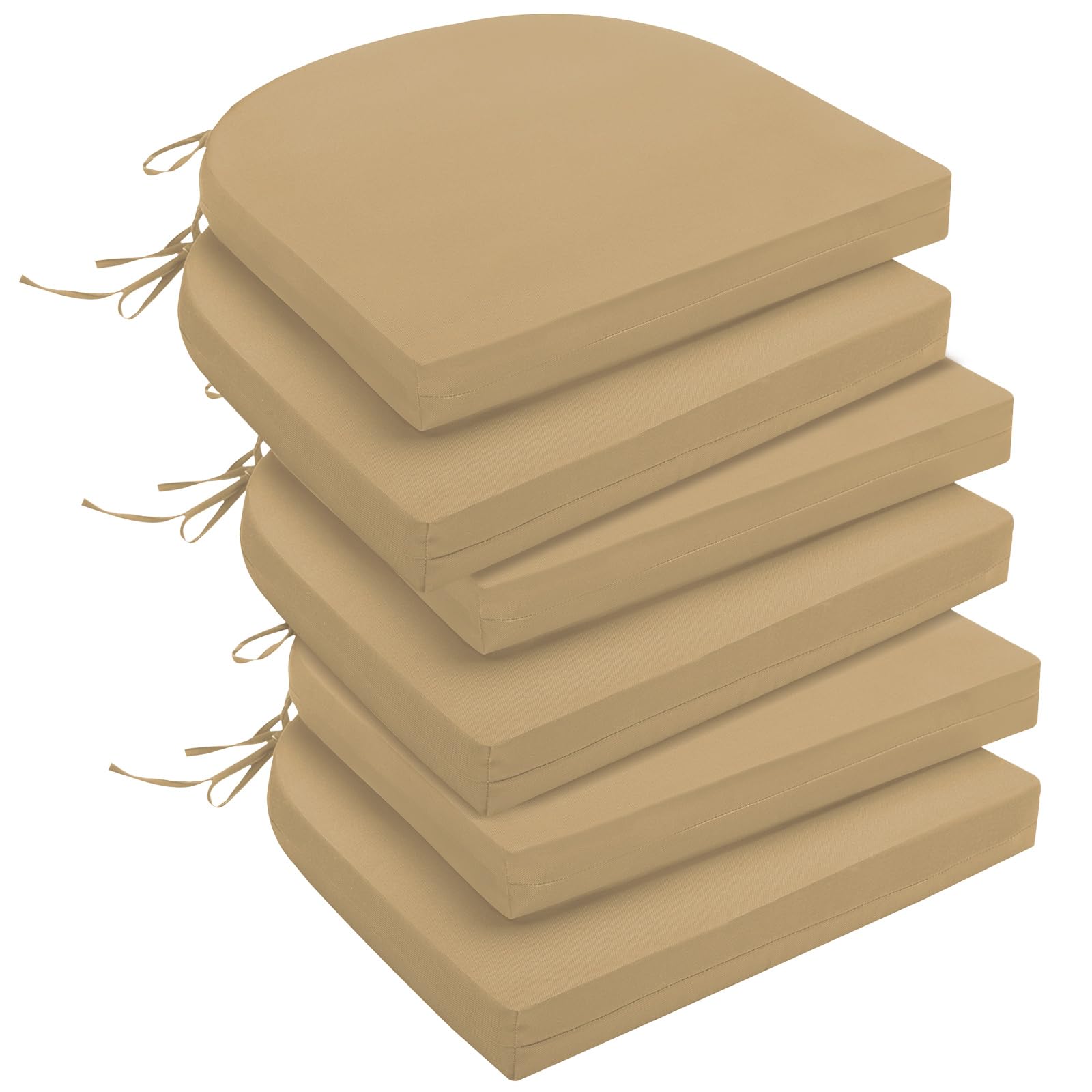 downluxe Outdoor Chair Cushions Set of 6 for Patio Furniture, Water-Resistant Patio Chair Cushions with Ties, High Density Foam Outdoor Seat Cushion,