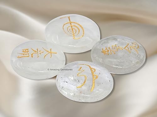 Miniatura 2 de Amazing Gemstone Piedras de Reiki de cristal de cuarzo transparente con símbolos grabados para curación de Reiki Usui, juego de 4 piezas (juego de