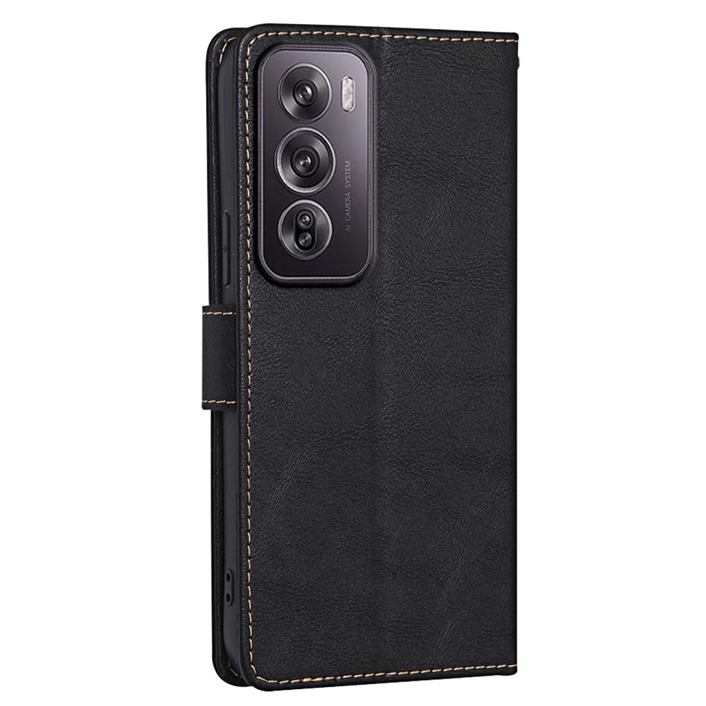 RankOne Etui do OPPO Reno12 Pro 5G / OPPO Reno 12 Pro 5G (6,7 cala), skórzane etui z klapką z portfelem, magnetyczne etui na książkę - czarne