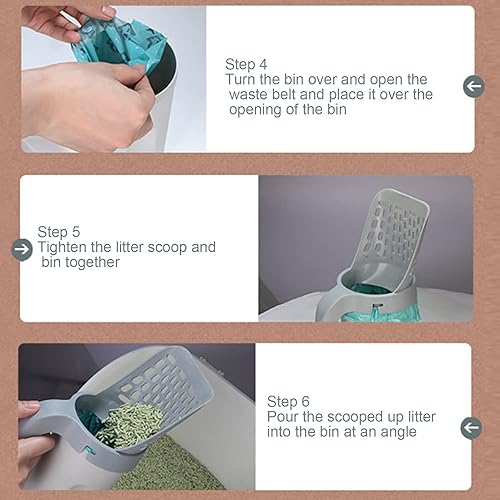 Miniatura 5 de Pala de arena para gatos, pala de arena profunda desmontable integrada para gatos con soporte y caja de residuos, pala para gatos a prueba de fugas