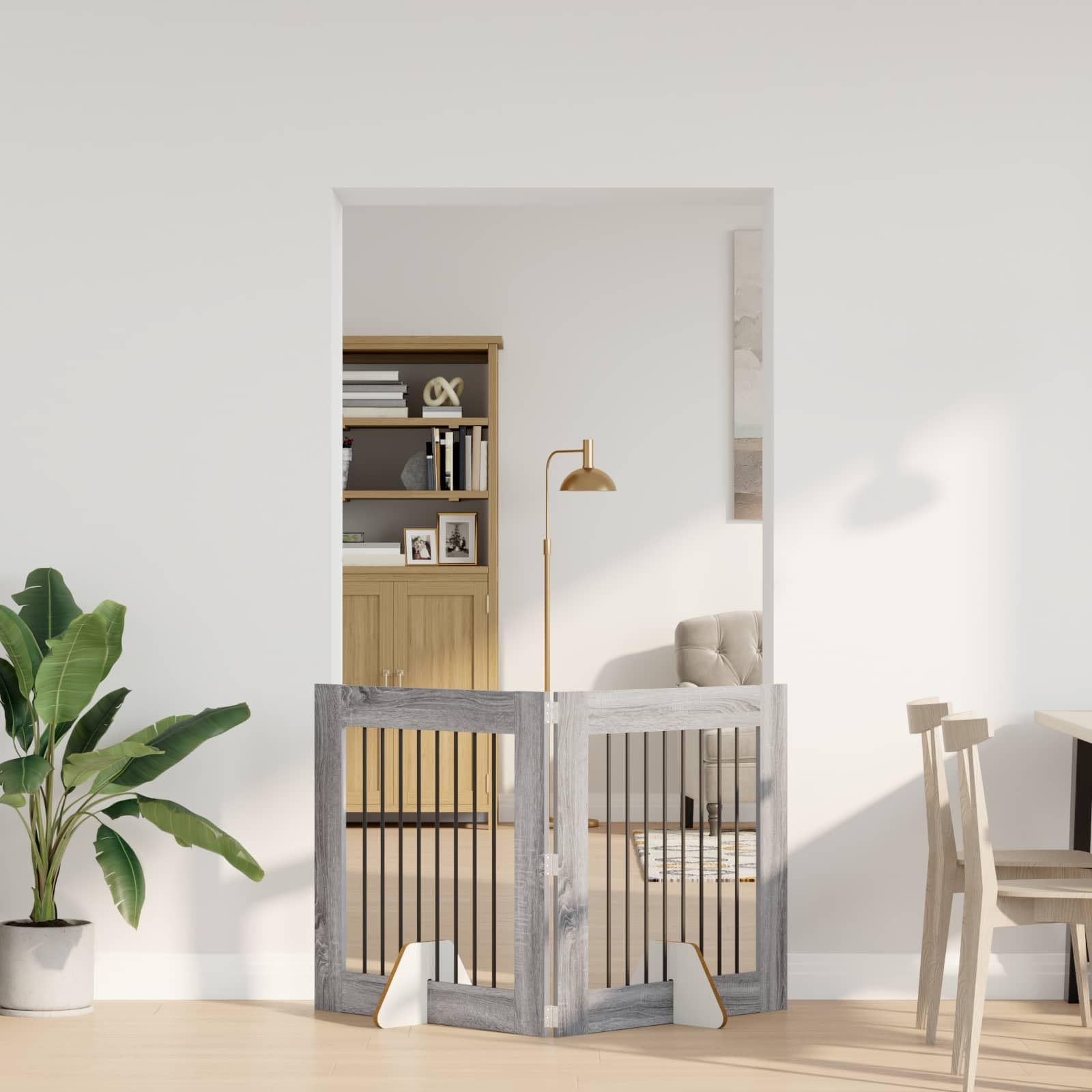 Puerta para perros con soporte, 2 unidades, Sonoma gris, 80 x 80 cm, plegable, portátil, metal, interior y exterior, protección de seguridad para perros cachorros