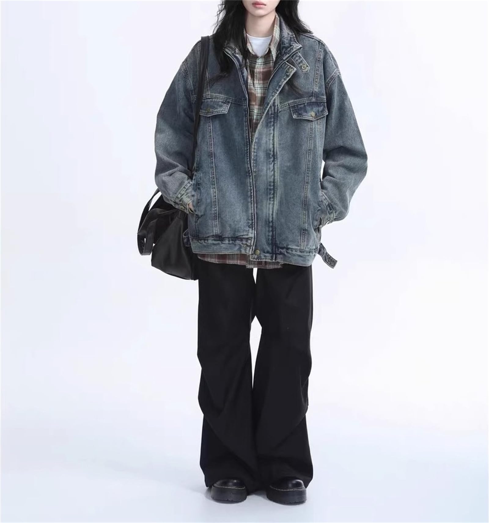 Chaqueta de mezclilla con cremallera para mujer, estilo vintage, estilo callejero, estilo camionero