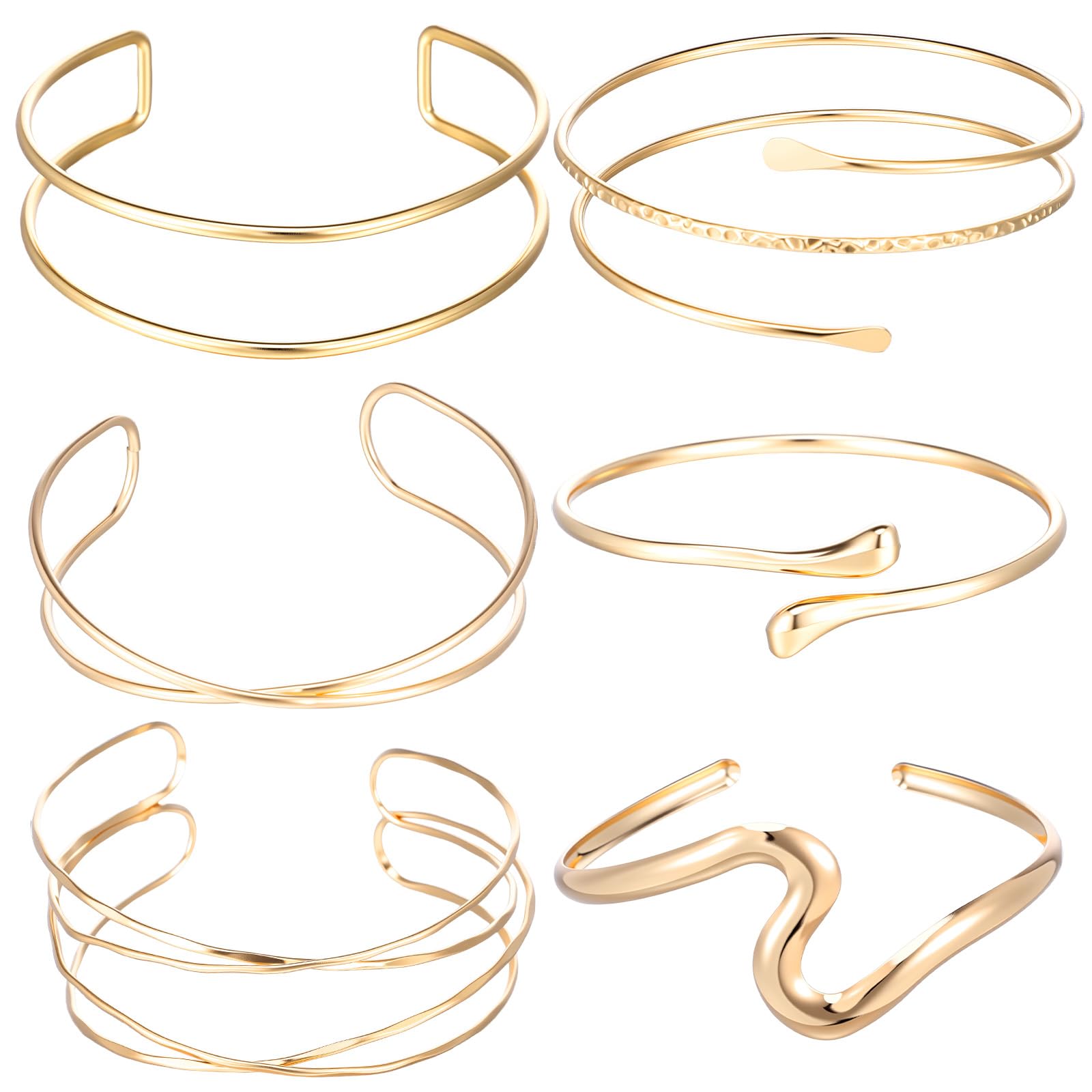 TIESOME 6 sztuk złotych bransoletek na ramię, 8 cm, regulowana bransoletka, złota, minimalistyczna, boho, punkowa, krętlista, grecka bransoletka, zestaw delikatnych prezentów dla dziewcząt