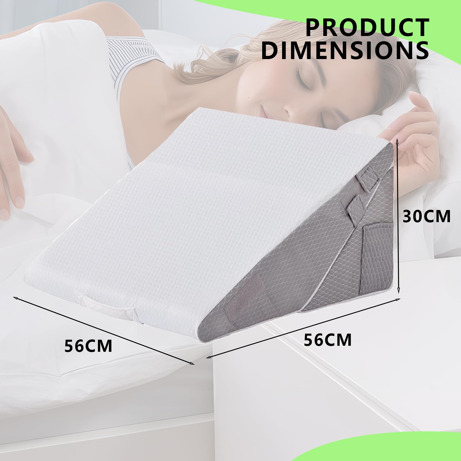 Cojín de espuma viscoelástica de 56 x 56 x 30 cm, almohada de cuña ajustable para reflujo ácido, ronquidos, recuperación postoperatoria, alivio del dolor de espalda y cuello, ideal para leer y