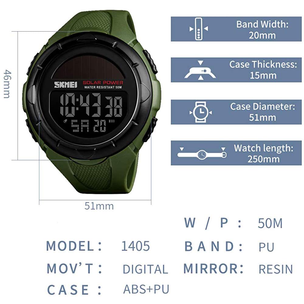 MASTOP Orologio sportivo digitale da uomo, militare, con retroilluminazione a LED, sveglia, cronometro, impermeabile fino a 50 m, orologio militare da uomo