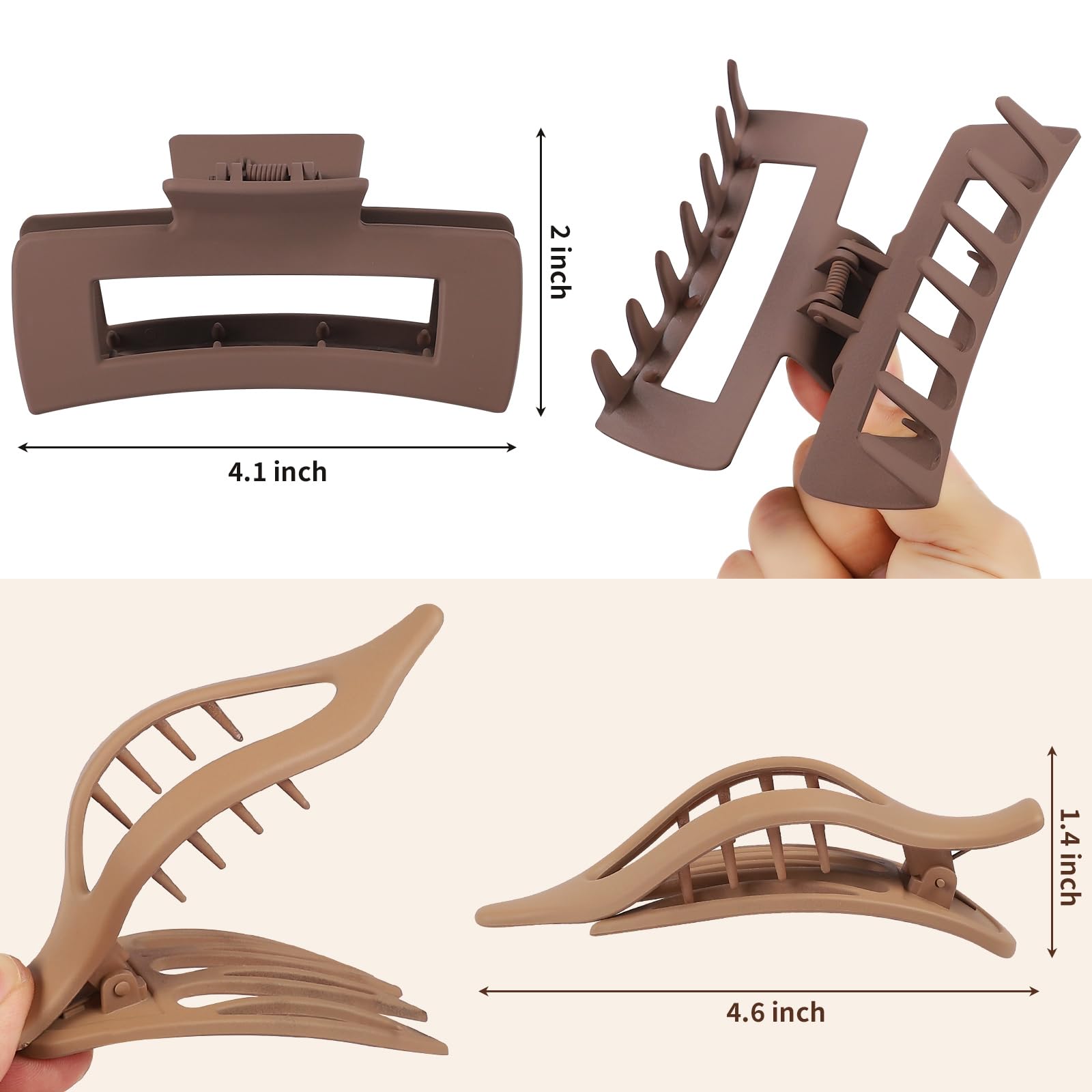 Pinzas para el cabello para mujer de 4.3 pulgadas, pinzas grandes para el cabello, 8 pinzas cuadradas y pinzas planas para cabello grueso o fino, pasadores de pelo de concordia francesa 3