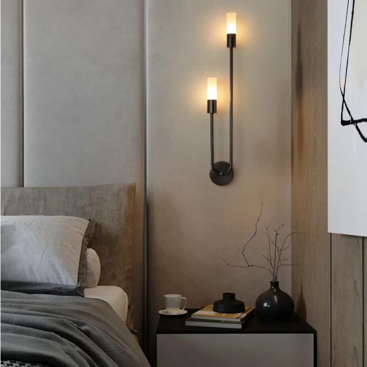 Vngbfgdfvn Black Vintage Wall Light Gold Minimalist Metal Led Indoor Wall Lamp With G9 3 Color Dimmable Bulb Wall Sconce Bathroom Vanity Wall Light, For Living Room, Bedroom, Hallway, Staircase, Cafe Left