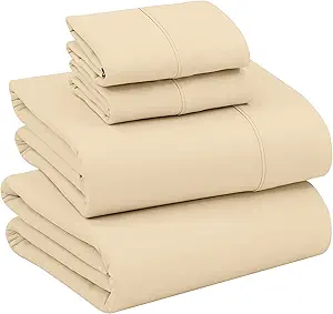 RUVANTI 100% Cotton California King Sheet Sets, 4 Pieces, Soft & Breathable Percale Weave Bedding, Deep Pocket 14", Hotel Standard, Crisp Cool Feel & Durable, Perfect Dyed Sheets, Beige