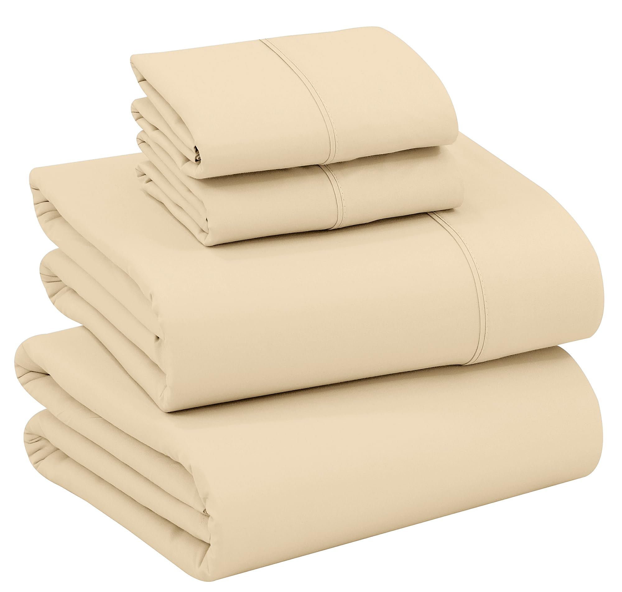 RUVANTI 100% Cotton Full Sheets, Percale Bedding Full Size Set, Beige