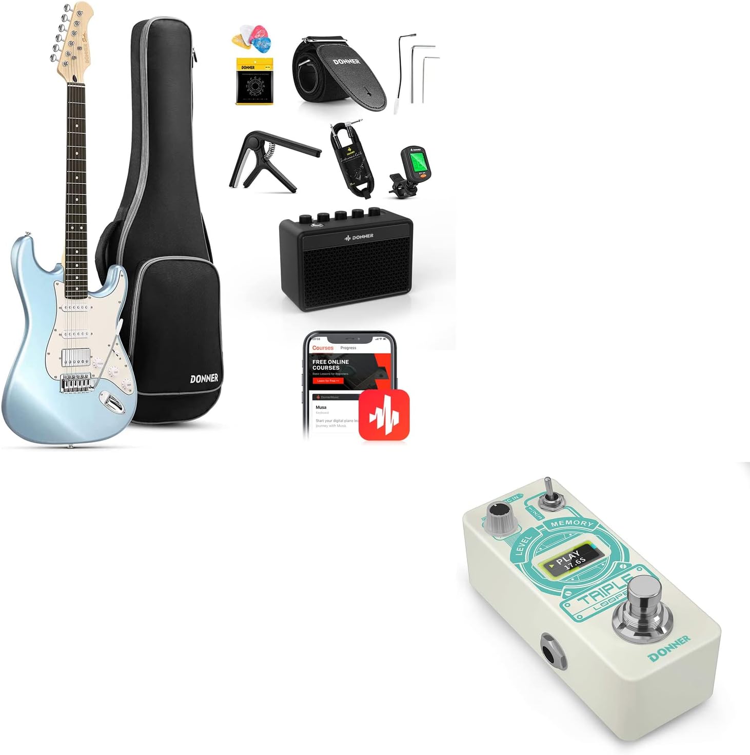 Donner DST152R Electric Guitar, 39" Beginner Electric