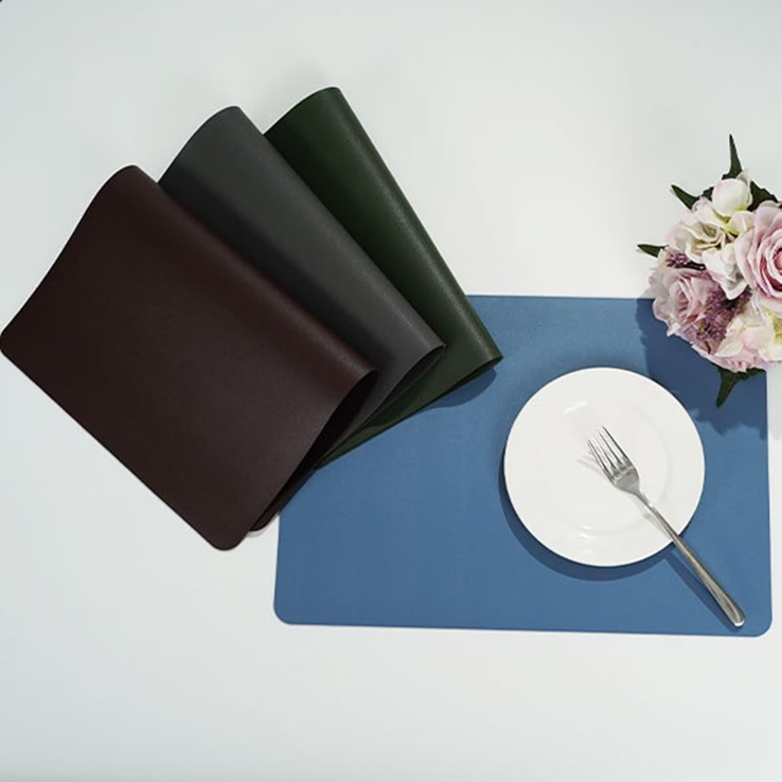 Set di 4 tovagliette vintage per bistrot, 30 x 43 cm, tovagliette rotonde, in pelle, tinta unita, PVC, Pet