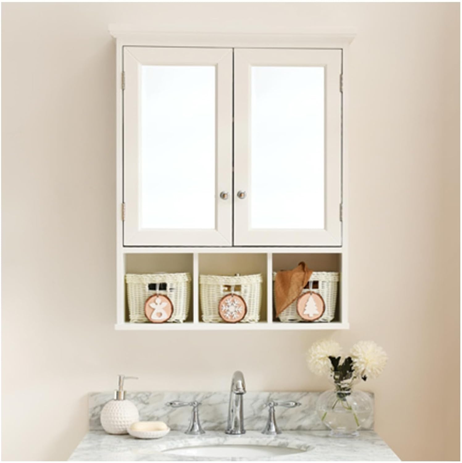 Wall-Mounted Bathroom Cabinet Storage Cabinet with Mirror Wooden Mirror Cabinet Adjustable Shelves for Bathroom Laundry