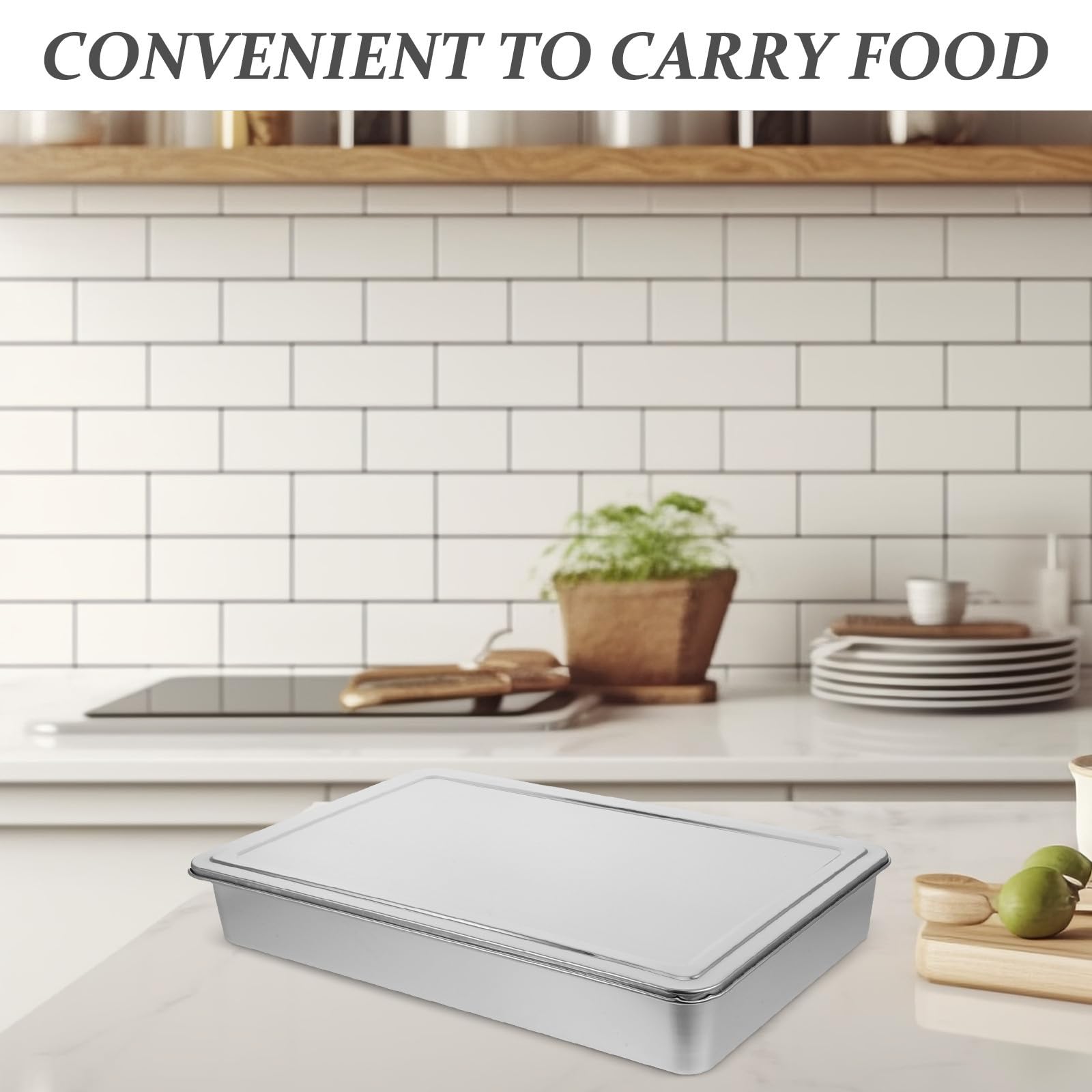 COLLBATH Backform Rechteckig aus Edelstahl mit Deckel 43X28X6cm Luftdicht Verschließbar Platzsparend und Stapelbar für Toasterofen und Backofen Geeignet zum Backen und Aufbewahren von