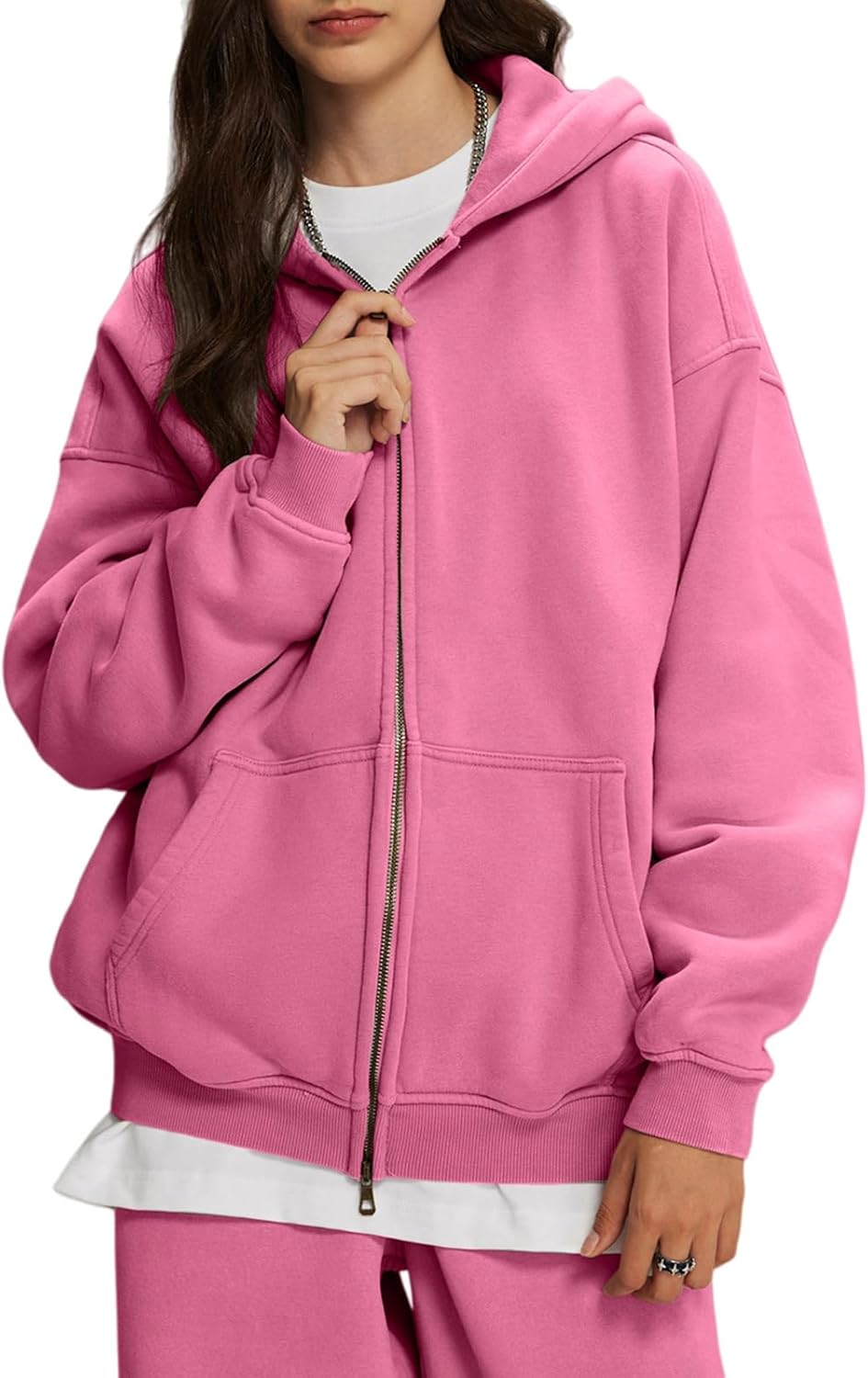 ATOFY Mens Womens Fleece Double Zip Up Hoodies Oversized Acid Wash Vintage Heavyweight Sweatshirt Hooded Jacket