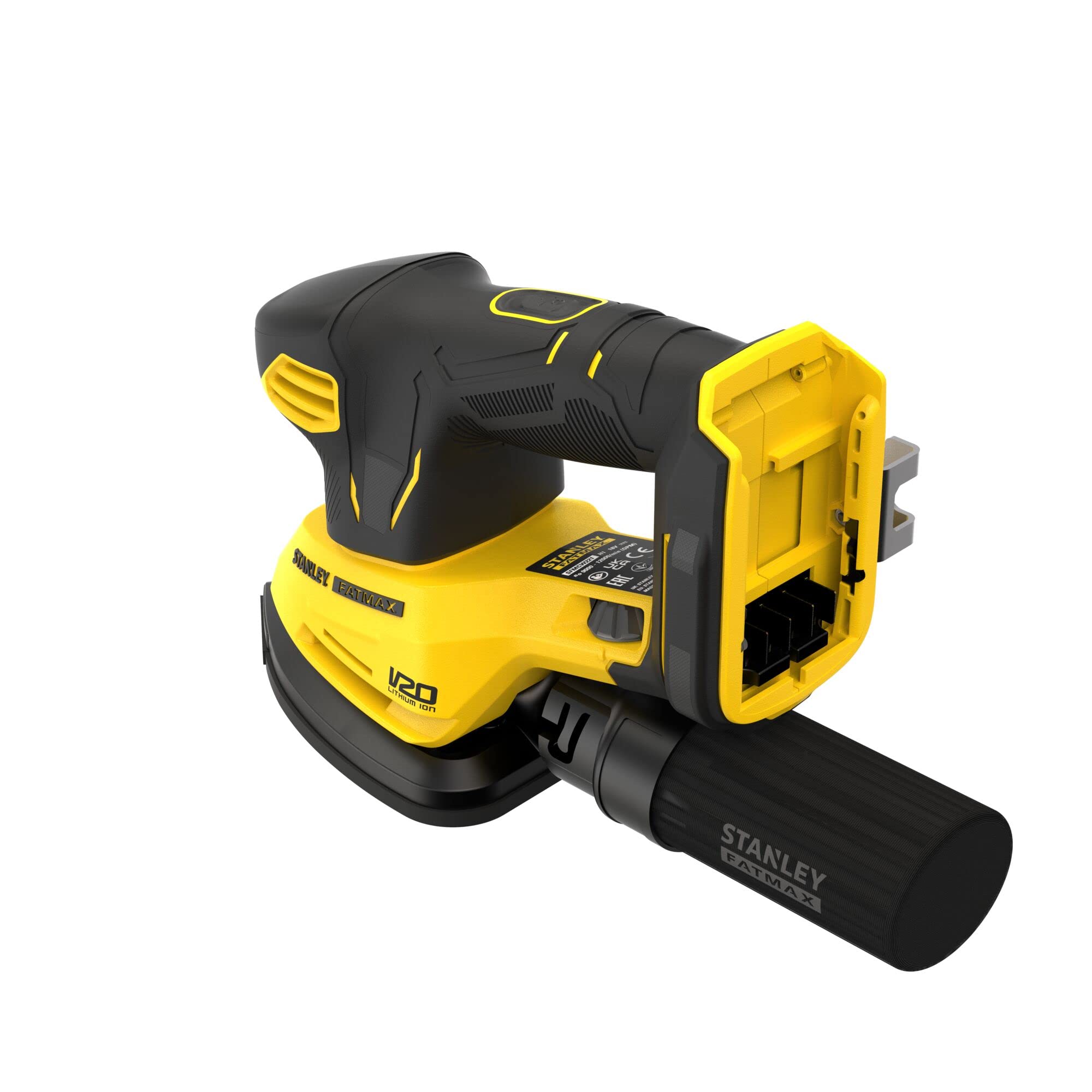 Lijadora de Detalles V20 Li-Ion 18V, velocidad variable 9.000-12.000 opm, tamaño base 110mm/cm², conexión para aspiradores.