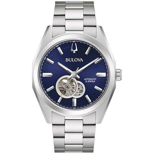 Bulova Relógio clássico automático com pulseira de aço inoxidável Surveyor | 42 mm | 96A275, Azul
