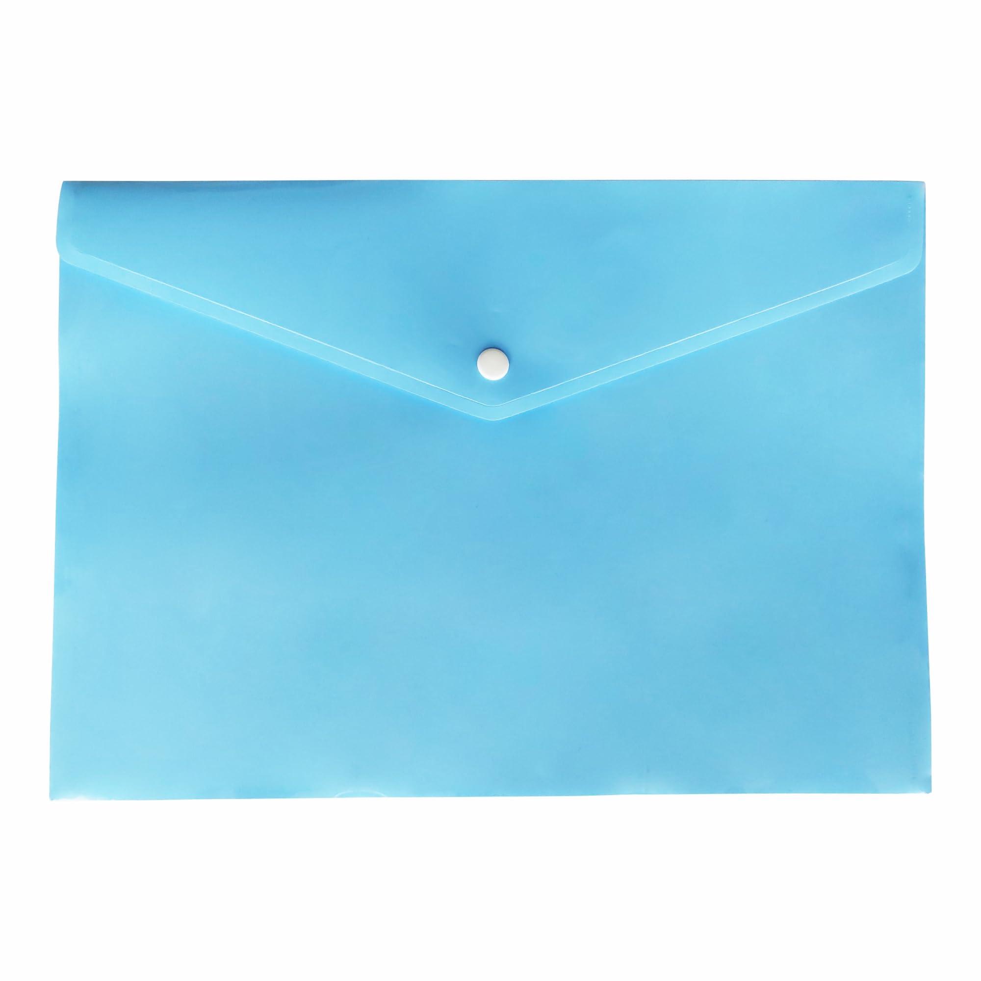 Pack of 10 - A4 Document Stud Wallet Carry Popper Folder A4 Plastic Wallet File Document Holder Poly Envelope File with Button Closure Colour Document for Home & Offices (Single Pocket, Sky Blue)