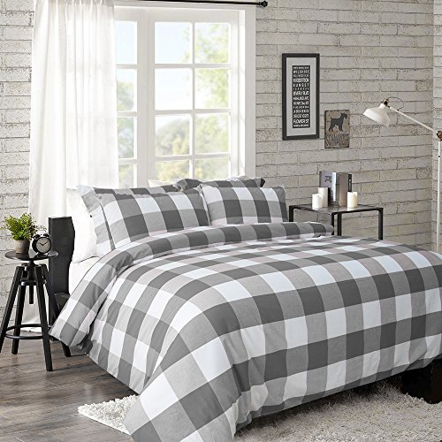Merryfeel Cotton Duvet Cover Set,100% Cotton Yarn Dyed Buffalo Check Duvet Cover Set, Gingham Plaid Bedding Set - Full/Queen Grey #TOP2