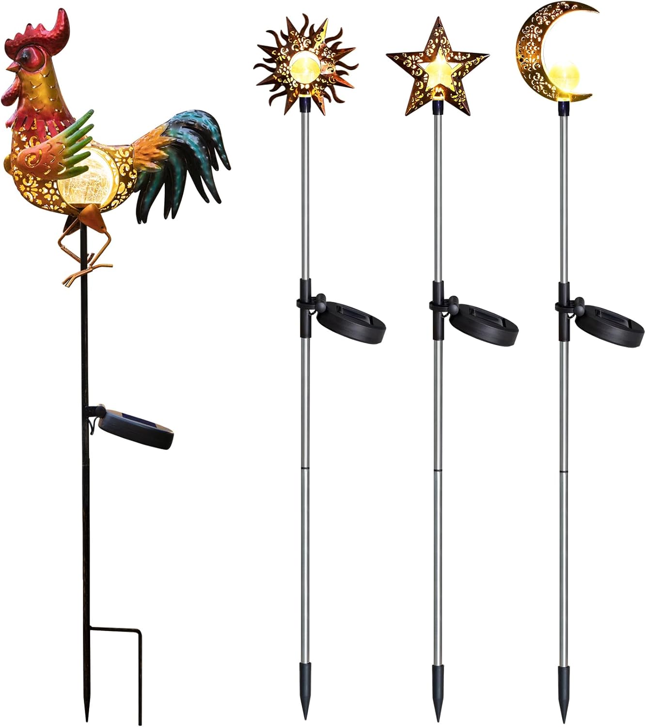 Tryme Solar Lights Outdoor Garden Decor Sun Moon Star Light Chicken Decor Decorative Rooster Decor
