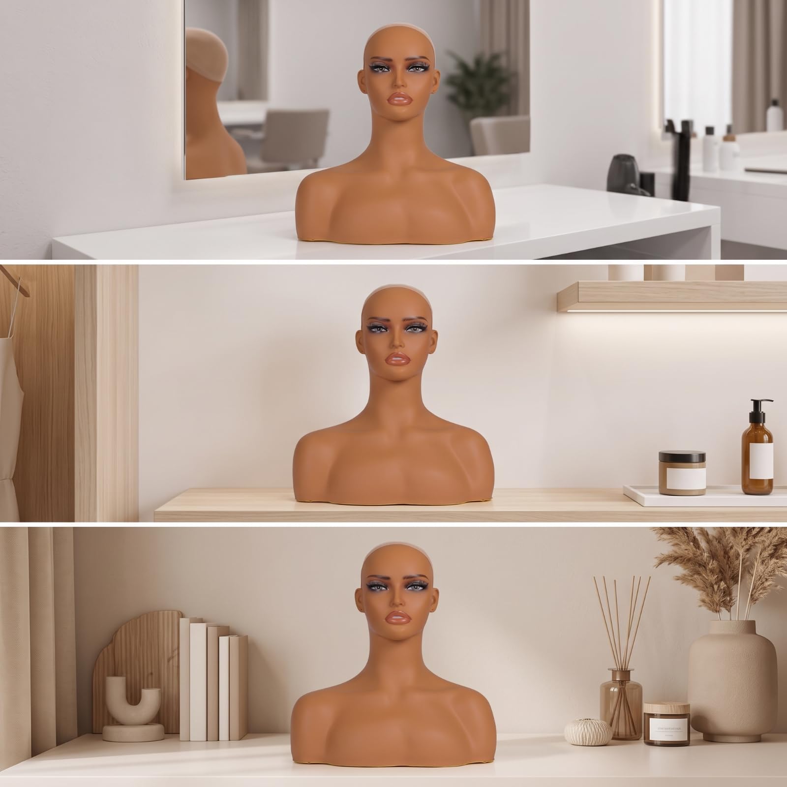 Perückenkopf mit Schultern Matt Perückenkopf mit Perücken Bemalbar Perückenständer Büste für Stylisten, Friseure, Friseursalon, Fotostudio