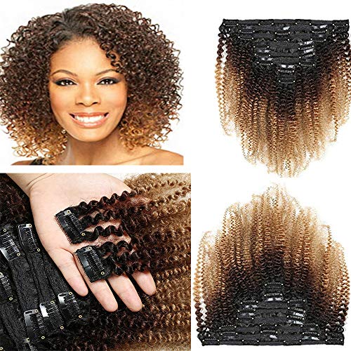 Morningsilkwig Afro Kinky Curly Cabello 120g Clip Cabeza Completa 1B/4/30 Afro Kinky Curly Clip en Extensiones de Cabello 8pcs/set Extensión Humana Brasileña Clip Cabello