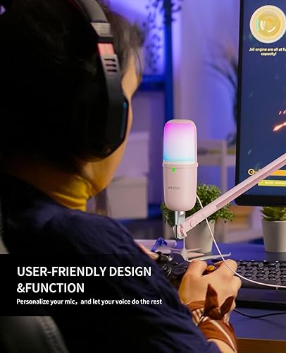 Miniatura 5 de Micrófono USB para juegos para PC rosa, mini micrófono para juegos de computadora para PS4PS5Mac, micrófono de transmisión para juegos de PC,