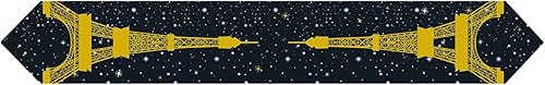 Beistle Camino de mesa de la Torre Eiffel, decoración de fiesta temática de París, negro y dorado con diseño de noche estrellada, elegante