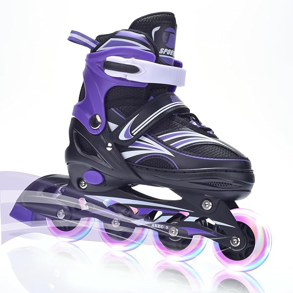 ERNAN Rollers en Ligne,Patins à roulettes en Ligne Réglables pour Enfants Filles Garçons Débutants,Patins à roulettes en Ligne avec Roues LED Idéales pour Les Garçons Filles Homme Femme - 1