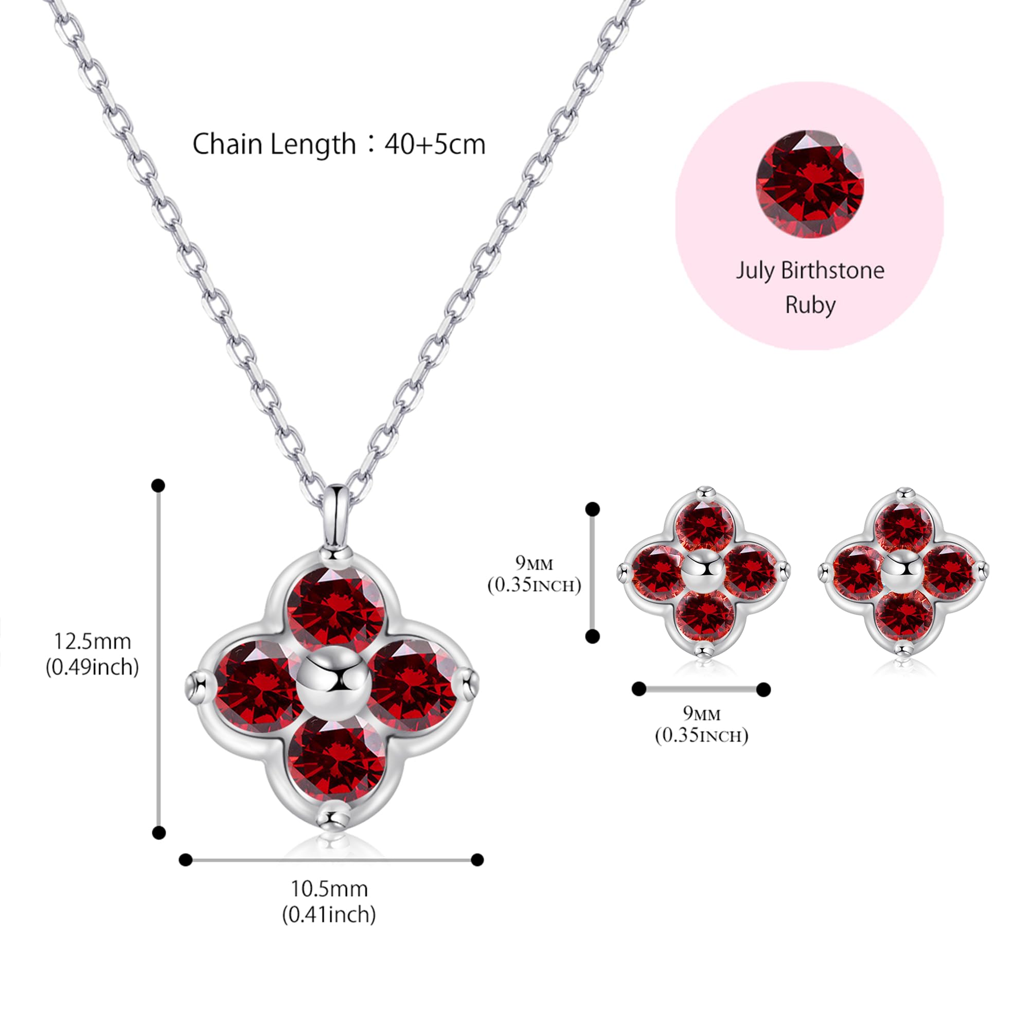 Kleeblatt Geburtsstein Schmuckset Damen in 925 Sterling Silber