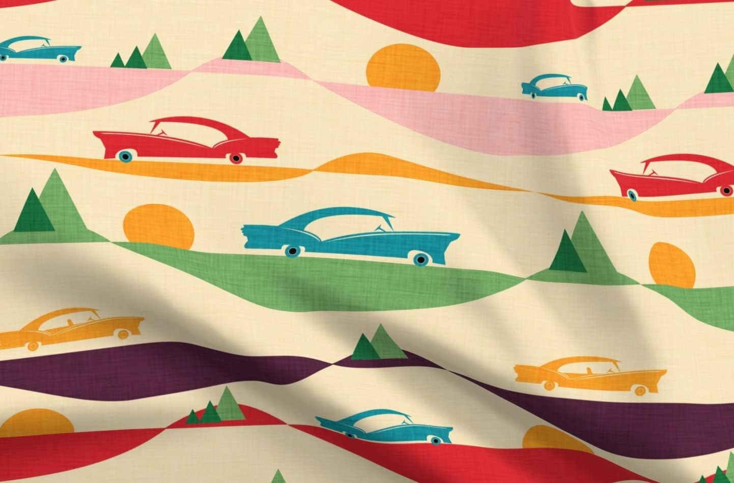 Spoonflower Fabric - Retro Trip Travel Vintage Mid Century Modern Printed on Chiffon Fabric by The Yard - Sewing Fashion Apparel Dresses Home Decor