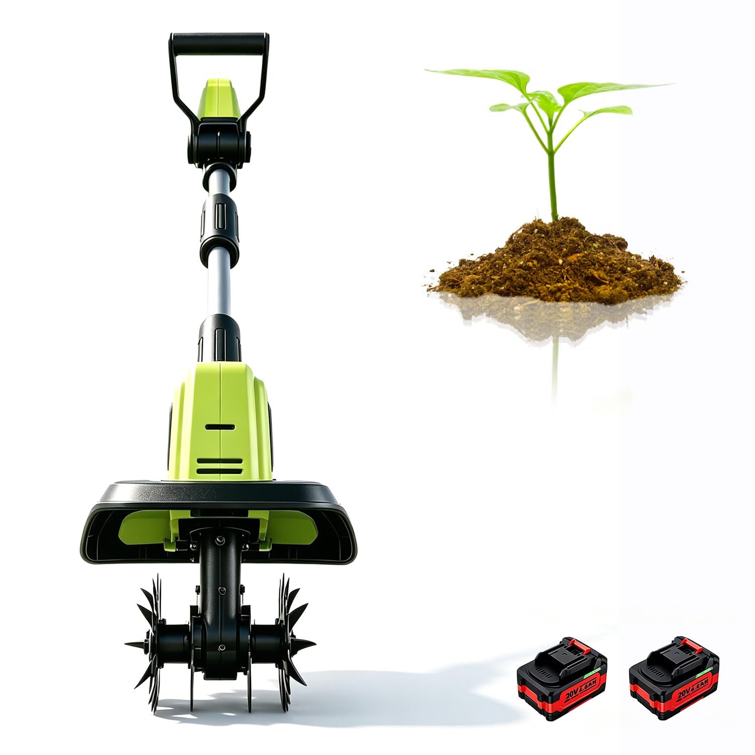 Coltivatore Motozappa Senza Fili per Giardinaggio, Motozappa Elettrica 270RPM con 4 Denti in Acciaio, Larghezza 25cm, profondità 22cm, Zappa Leggera per Orto E Cortile