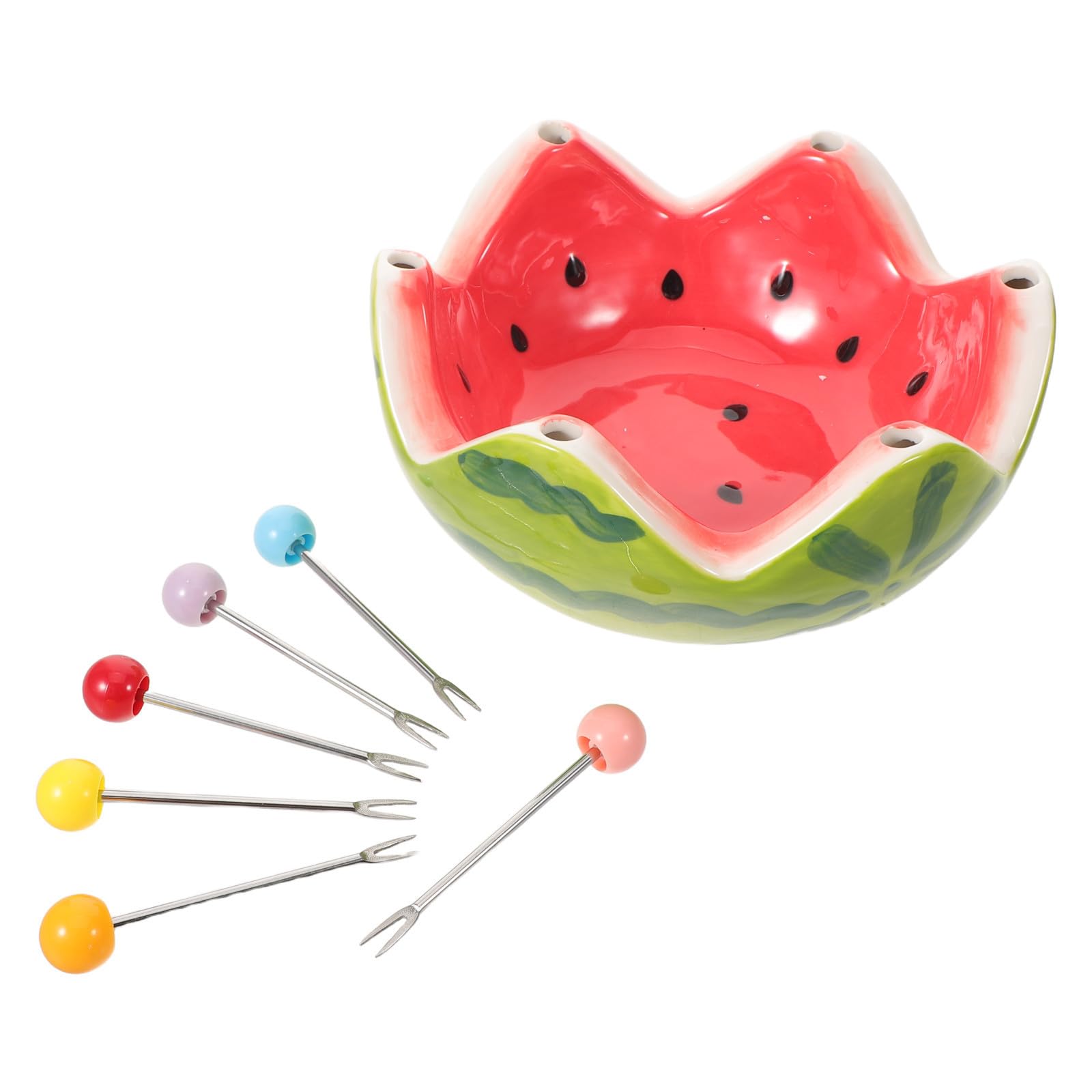 Artibetter Frutero Decorativo de Cerámica con Forma de Sandía y Tenedores