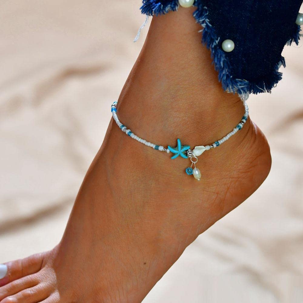 Tobillera concha de concha, tobillera bohemia con cuentas, joyería para mujer