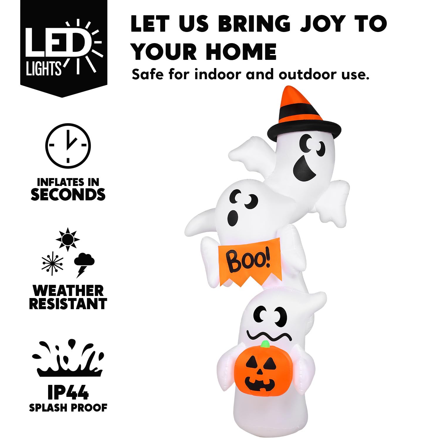 JOYIN 2,7 m hoher aufblasbarer Halloween-Geist Outdoor-Dekorationen, riesiger überlappender Geist, aufblasbare Dekoration mit LEDs, aufblasbarer Hofdekorationen für Halloween-Party, Garten, Rasen, Hof