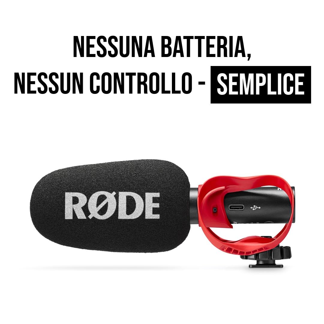 RØDE VideoMic GO II Microfono a canna ultra-compatto per fotocamere con uscite da 3,5 mm e USB per cinema, creazione di contenuti, podcasting e videochiamate