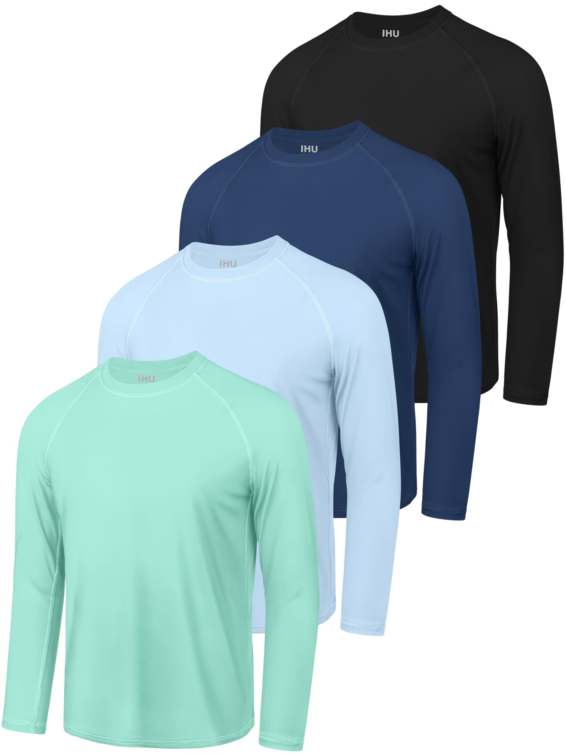IHU 4er-Pack Jungen UV Shirt Kinder UPF 50+ Schnelltrocknend Badeshirt | Langarm Rash Guard Mädchen Schwimmshirt, Sonnenschutz, Etikettenloser, Raglanärmel, Rundhalsausschnitt, Nahtloses, Flachnähte