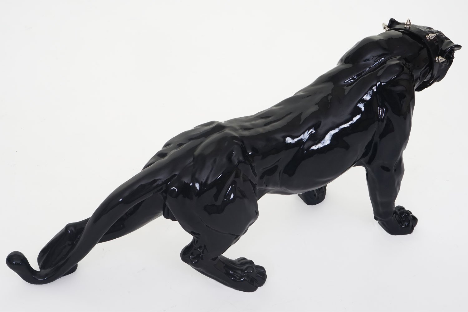 Figura decorativa Leopard 59 cm, polirresina Escultura Panther, en de/Outdoor ~ Plata, piedra, Schwarz Hochglanz mit Halsband