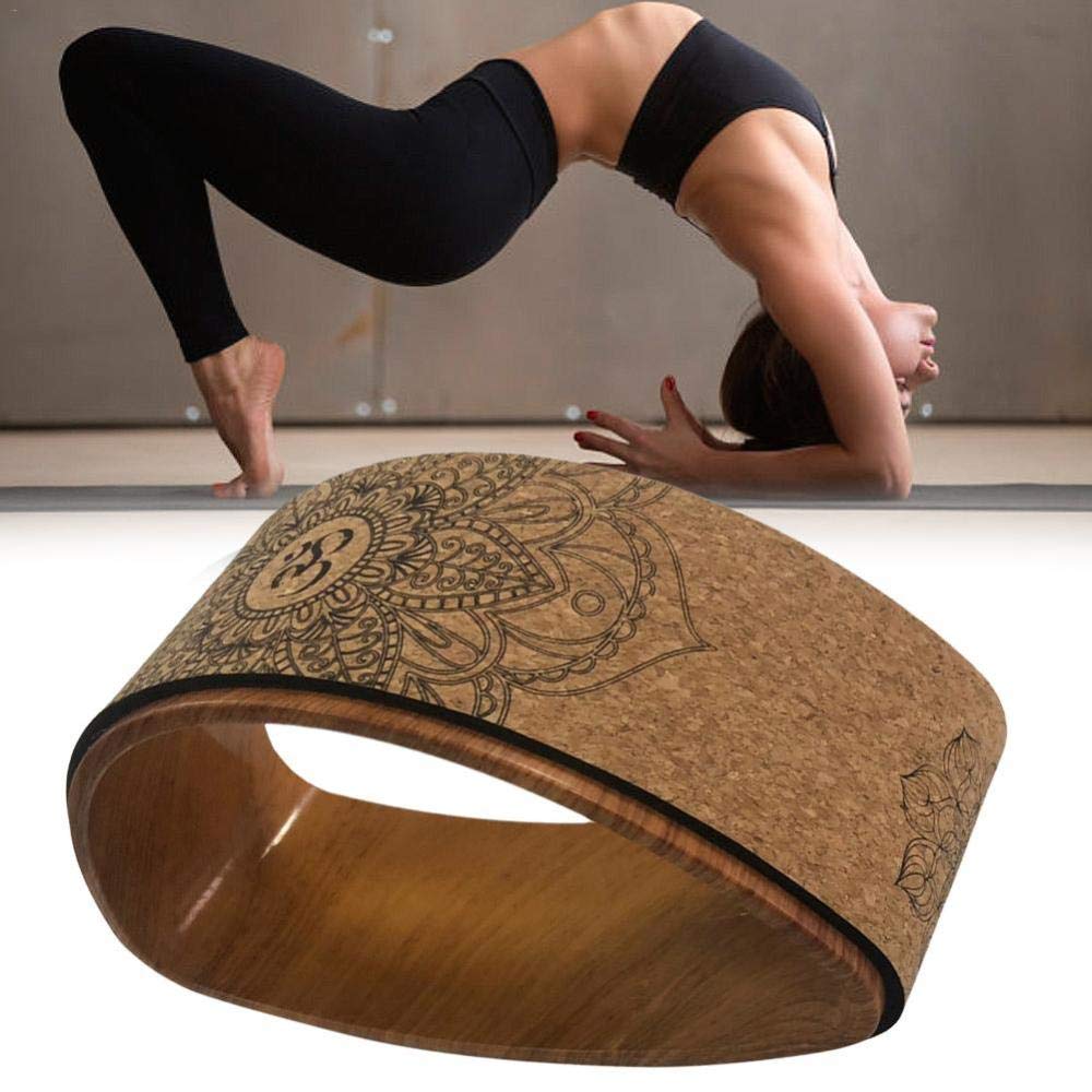 Naturkork-Kreis, Fitness-Pilates-Räder, gebogener Rücken, Stretch-Kork, solides Yoga-Trainingsgerät, Beige,Yoga-Rad