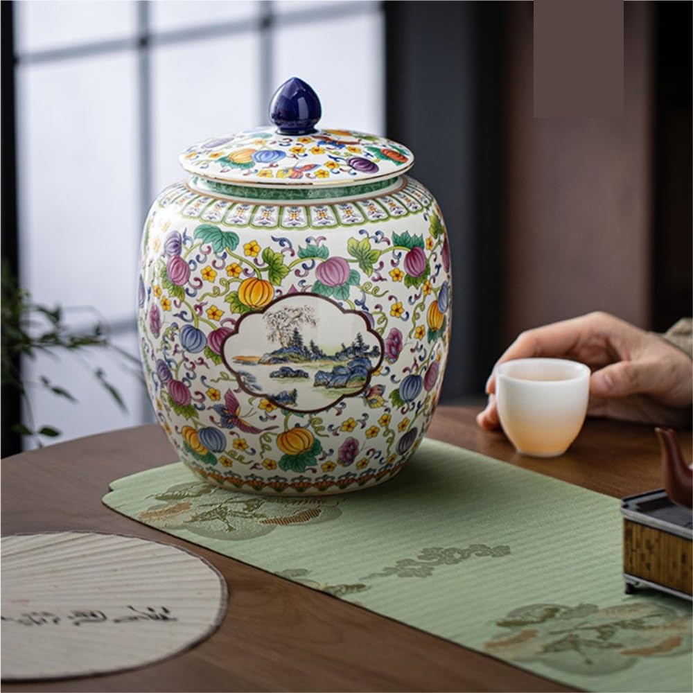 CMBSSTFC Pojemnik na herbatę Pojemnik do przechowywania herbaty zbiorczej Słoik z pokrywką Ceramiczny słoik o dużej pojemności Zamknię słoik Retro chiński zestaw do herbaty Pojedynczy słoik Puszka na