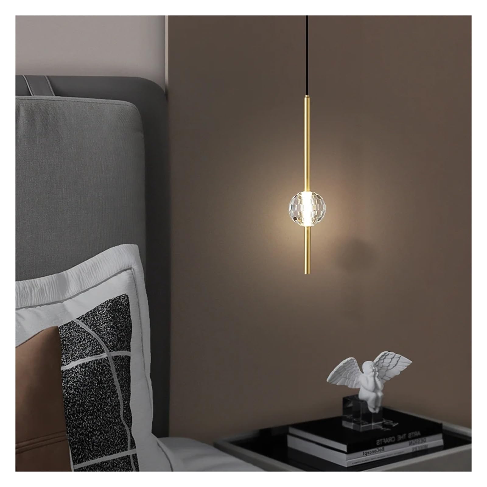 ZTCHSENZT Copper Pendant Chandelier LED 3 Colors Brass Gold Hanging Lights with Crystal for Modern Home Bedroom,3 Colors-8cm